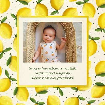Zomers geboortekaartje met citroenen in vintage look  2