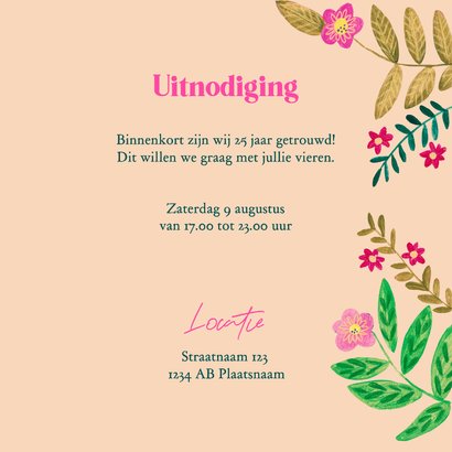Zomerse jubileum uitnodiging met foto bloemen en bijen 3