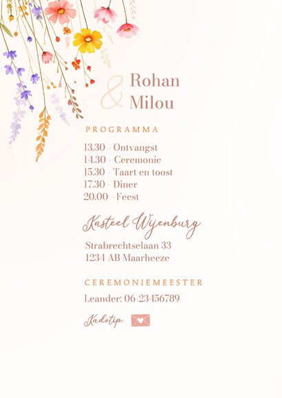 Zomerse uitnodiging bruiloft met gemengde bloemen aquarel 2