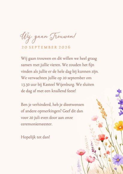 Zomerse uitnodiging bruiloft met gemengde bloemen aquarel 3