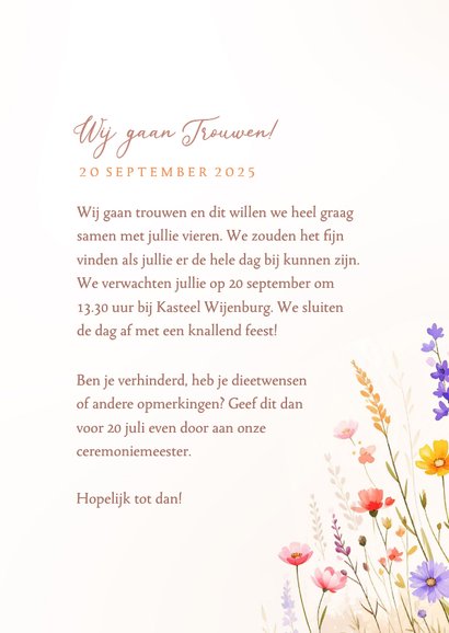 Zomerse uitnodiging bruiloft met gemengde bloemen aquarel 3