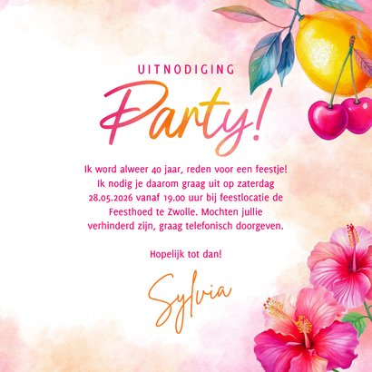 Zomerse uitnodiging verjaardag 40jaar tropisch 3