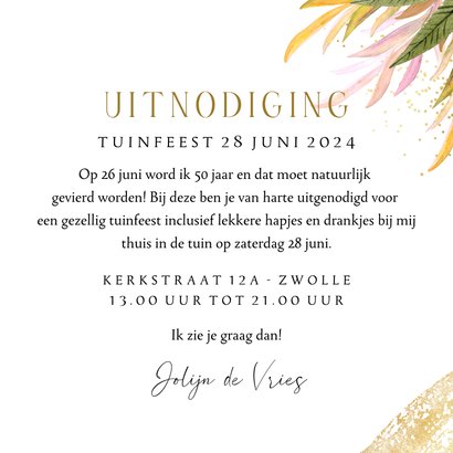 Zomerse uitnodigingskaart tuinfeest 50 jaar goud champagne 3