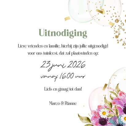 Zomerse uitnodigingskaart tuinfeest bloemen watercolor foto  3
