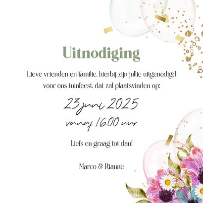 Zomerse uitnodigingskaart tuinfeest bloemen watercolor foto 3