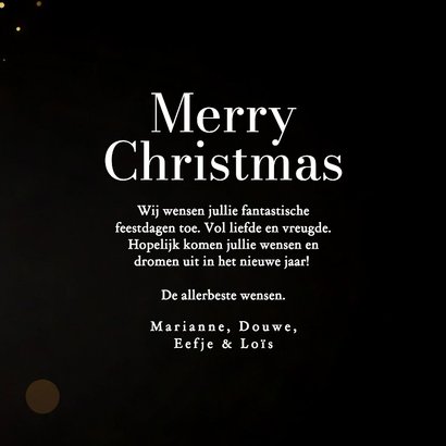 Zwart kerstkaartje met foto in kerstbal vorm en glitters 3