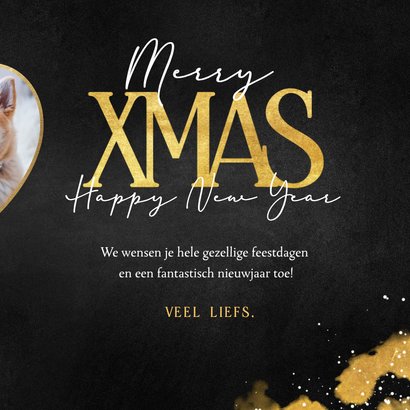 Zwart met gouden kerstkaart met foto's in hartjevormen 3