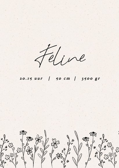 Zwart wit geboortekaartjes met bloemen illustratie 2