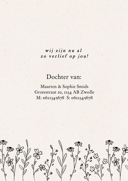 Zwart wit geboortekaartjes met bloemen illustratie 3