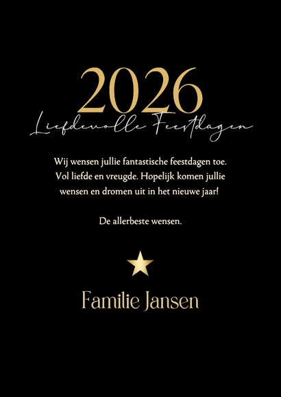 Zwarte fotocollage kerstkaart chique met gouden ster 3