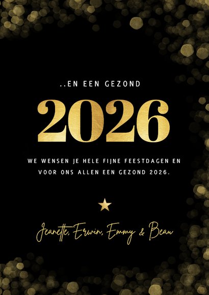 Zwarte fotocollage kerstkaart met goudlook merry christmas 3