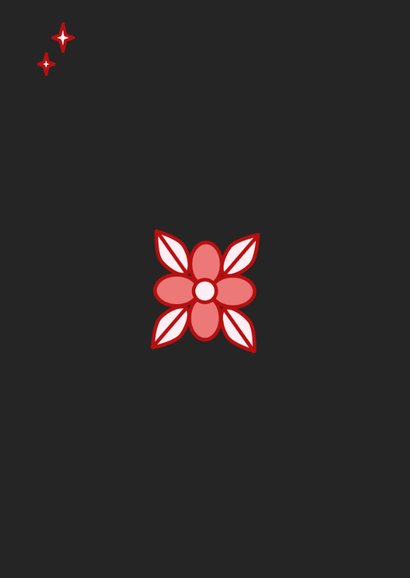 Zwarte kerstkaart met rode bloemen en sterretjes 2