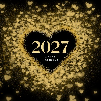 Zwarte kerstkaart zakelijk thank you met gouden hartjes 2