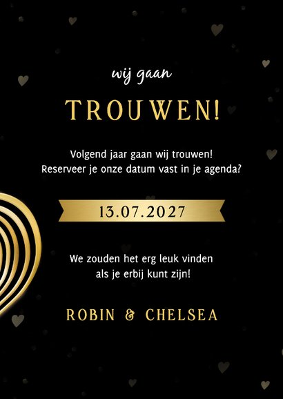 Zwarte Save the Date en kerstkaart in één met gouden hart 3