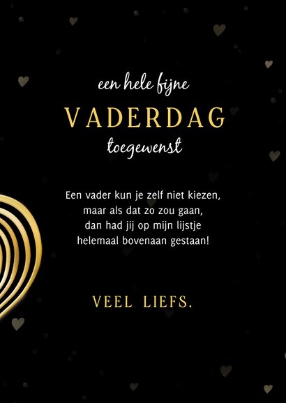 Zwarte vaderdagkaart met gouden hart windvanger en foto 3