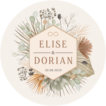Ronde uitnodiging trouwen droogbloemen en eucalyptus