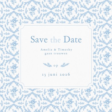 Klassiek save the date kaartje bruiloft met vintage patroon