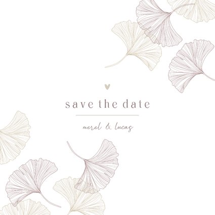 Save the Date kaart ginkgo puur