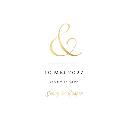 Save-the-Date kaart klassiek ampersand en namen in goudfolie