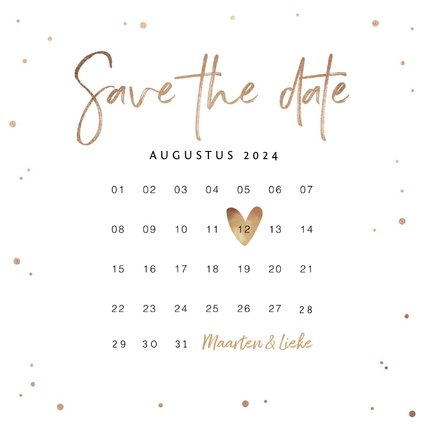 Save the date uitnodiging stijlvol goudlook confetti