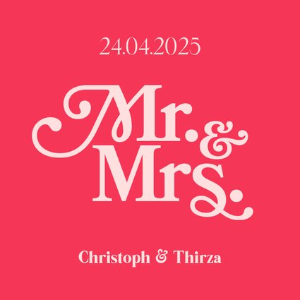 Trouwkaart Mr. & Mrs. retro font hip roze