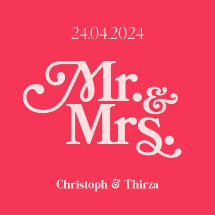 Trouwkaart Mr. & Mrs. retro font hip roze