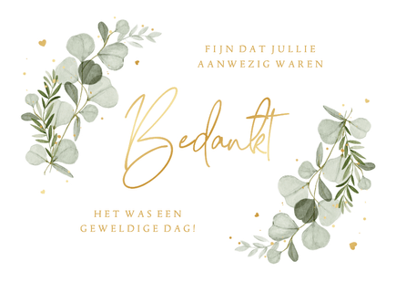 Wave vorm kaart bedankt eucalyptus spetters hartjes goud