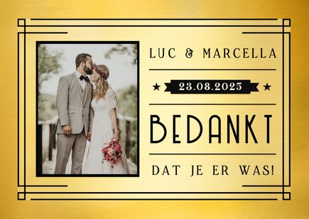 Bedankkaart trouwen met foto in retro VIP ticket stijl