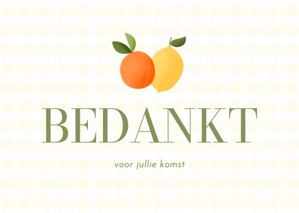 Bedankkaartje huwelijk citroen en mandarijn ruitjes 
