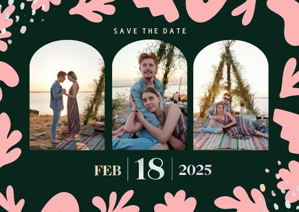 Moderne save the date kaart holografisch met vormen groen