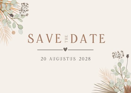 Natuurlijke Save the Date kaart met droogbloemen