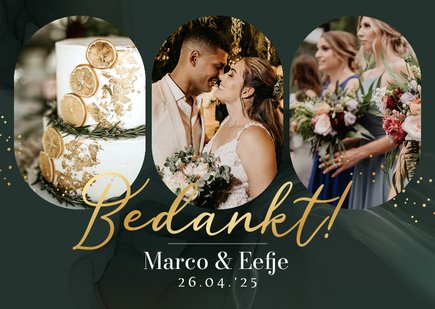 Stijlvolle bedanktkaart soft watercolor groen spetters goud
