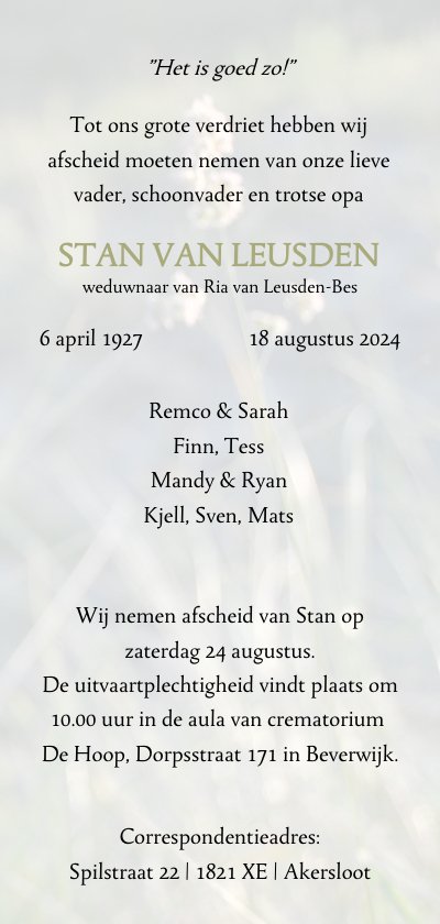 Rouwkaart duingras langwerpig - Rouwkaarten | Kaartje2go