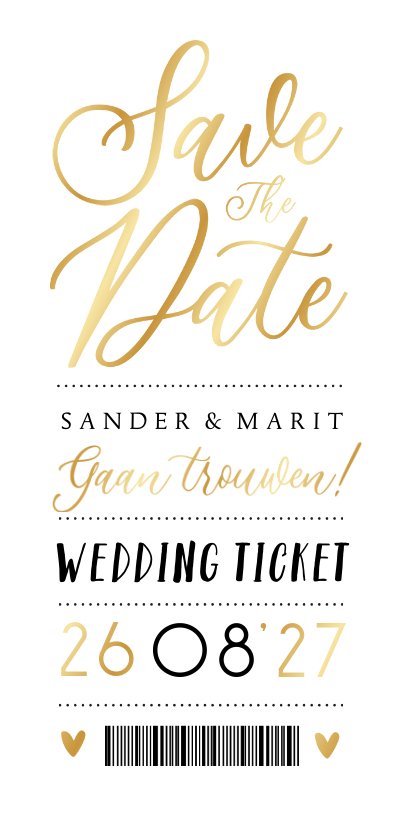 Save the date langwerpige ticket trouwkaart | Kaartje2go