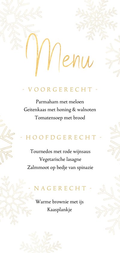 Stijlvolle Kerstdiner Menukaart Met Gouden | Kaartje2go