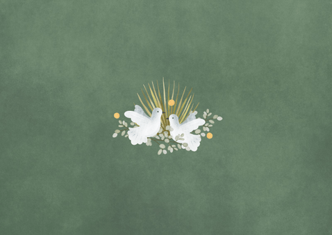 Botanische bedankt kaart trouwen met duifjes en 3 foto's Achterkant