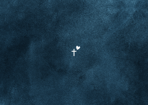 Communiekaartje blauw stijlvol kruisje holografisch folie Achterkant