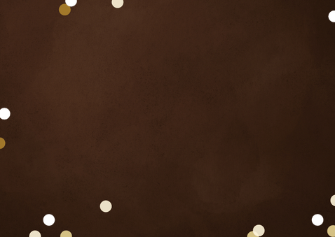 Fotocollage kerstkaart met gouden kerstballen en confetti Achterkant