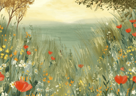 Geboortekaartje beren in een bloemenveld Achterkant