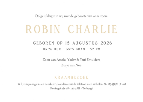 Geboortekaartje meisje of jongen golvende rand en eigen foto Achterkant