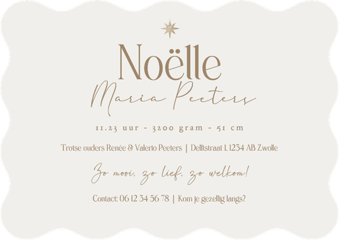 Geboortekaartje uniek wave sterren champagnekleur stijlvol Achterkant