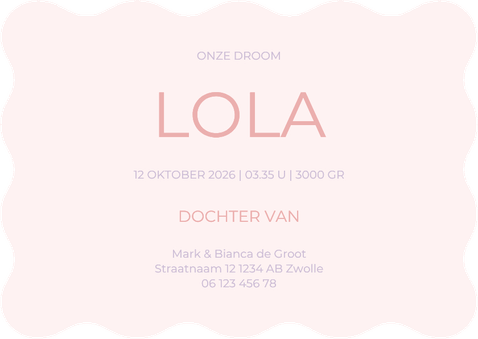 Golvend geboortekaartje abstracte bloemen kleurrijk Achterkant