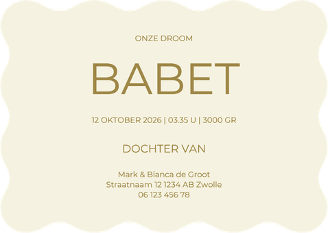 Golvend geboortekaartje abstracte bloemen naturel Achterkant