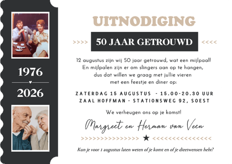 Grappige ticket vorm huwelijksjubileum uitnodiging kraftlook Achterkant