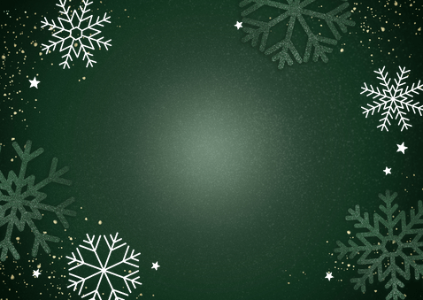 Groene kerstkaart sneeuwvlokken sterren Fijne Feestdagen Achterkant