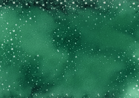 Groene waterverf kerstkaart met kerstballen foto en sterren Achterkant