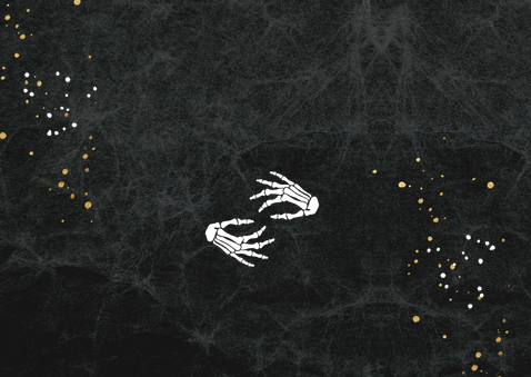 Halloweenfeest uitnodiging ticket skelethand goud Achterkant