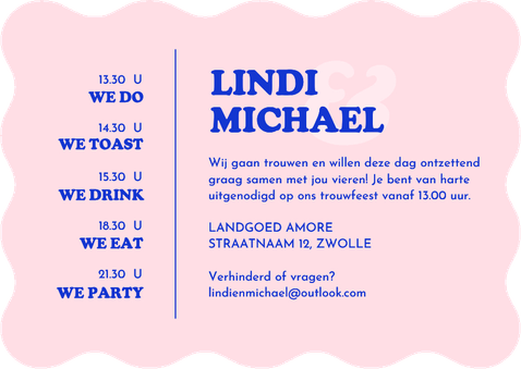 Hippe golvende trouwkaart minimalistisch Achterkant