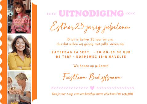 Hippe ticket vorm uitnodiging jubileum Achterkant