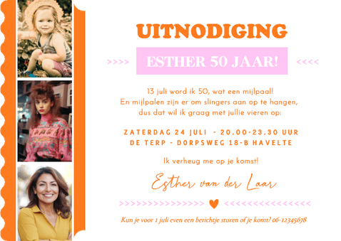 Hippe ticket vorm uitnodiging verjaardag party vrouw Achterkant